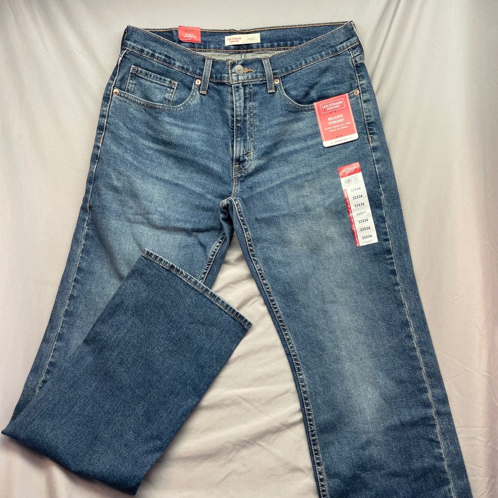 Levi Strauss Signature Mens Relaxed Straight Ultimate Flex‎ Jeans Blue 32x34 NWT